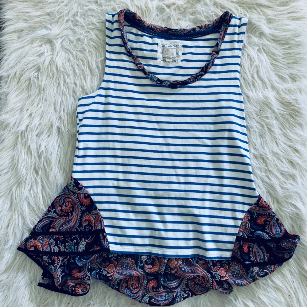 Anthropologie Postmark Stripe Peplum Ruffle Tank L